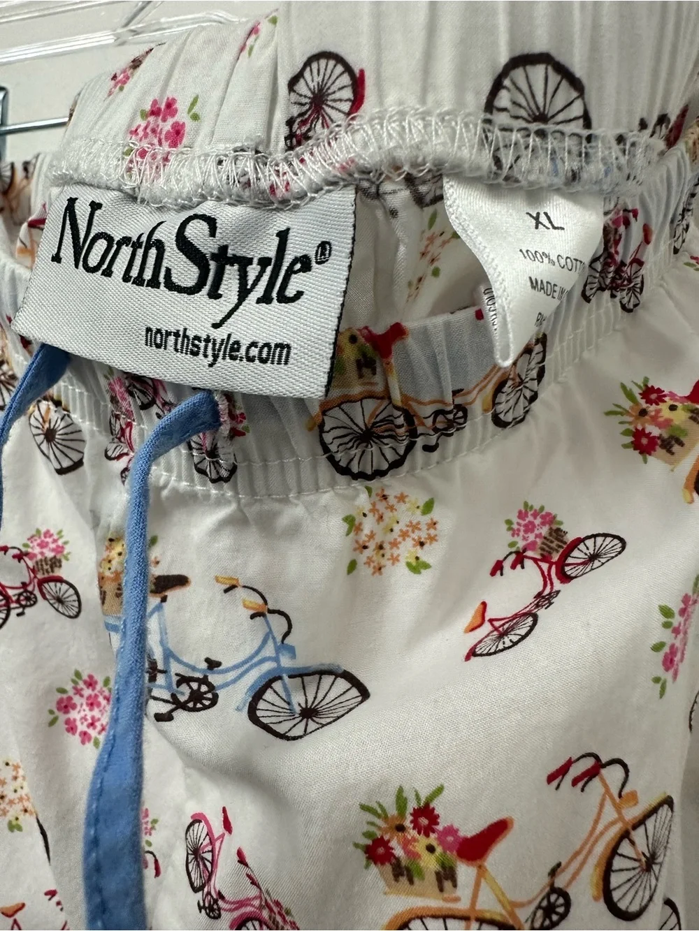 NorthStyle Kids White Pajama Pants with Multicolor Bicycle Print